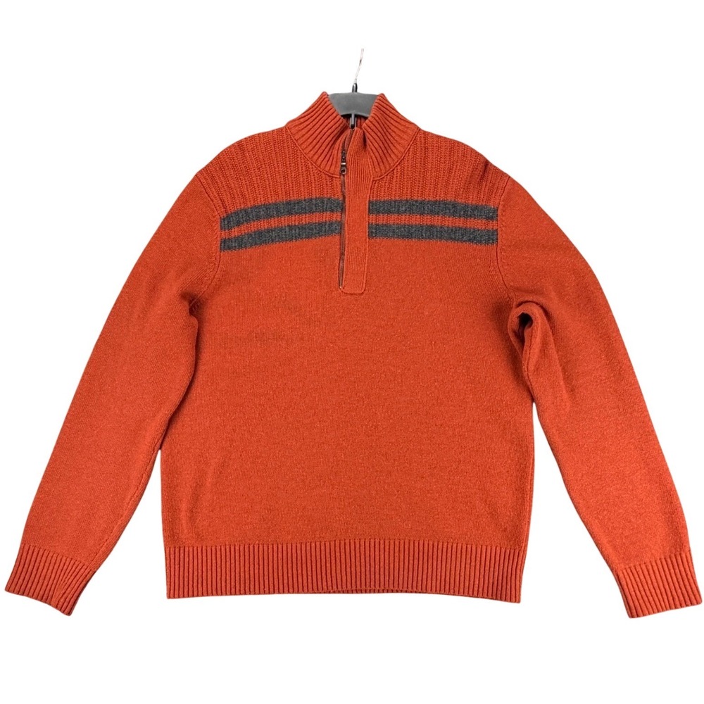 Banana Republic Mens L Merino Wool Blend Orange Quarter Zip Sweater Italian Yarn